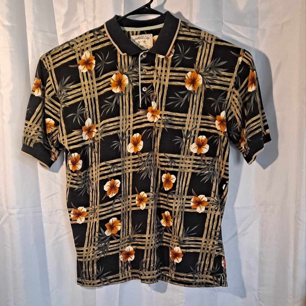 Bamboo Cay Hawaiian 3-Button Polo Shirt Men's XXL Brown & Black Short Sleeve